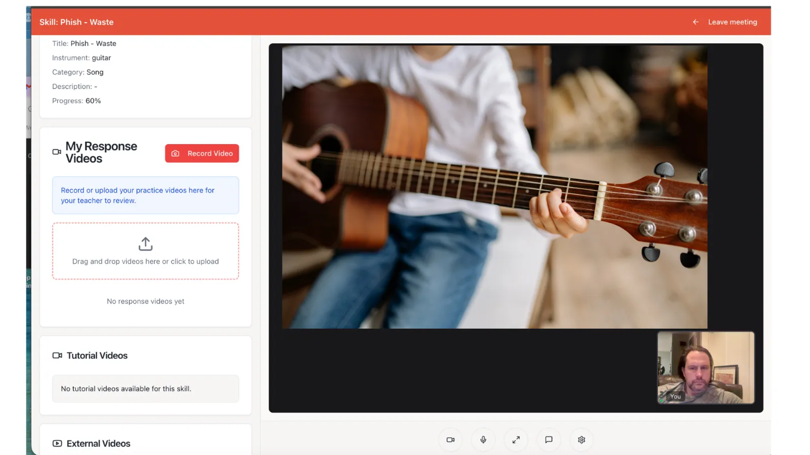 PracticePad live online music lesson room with teacher video and skills